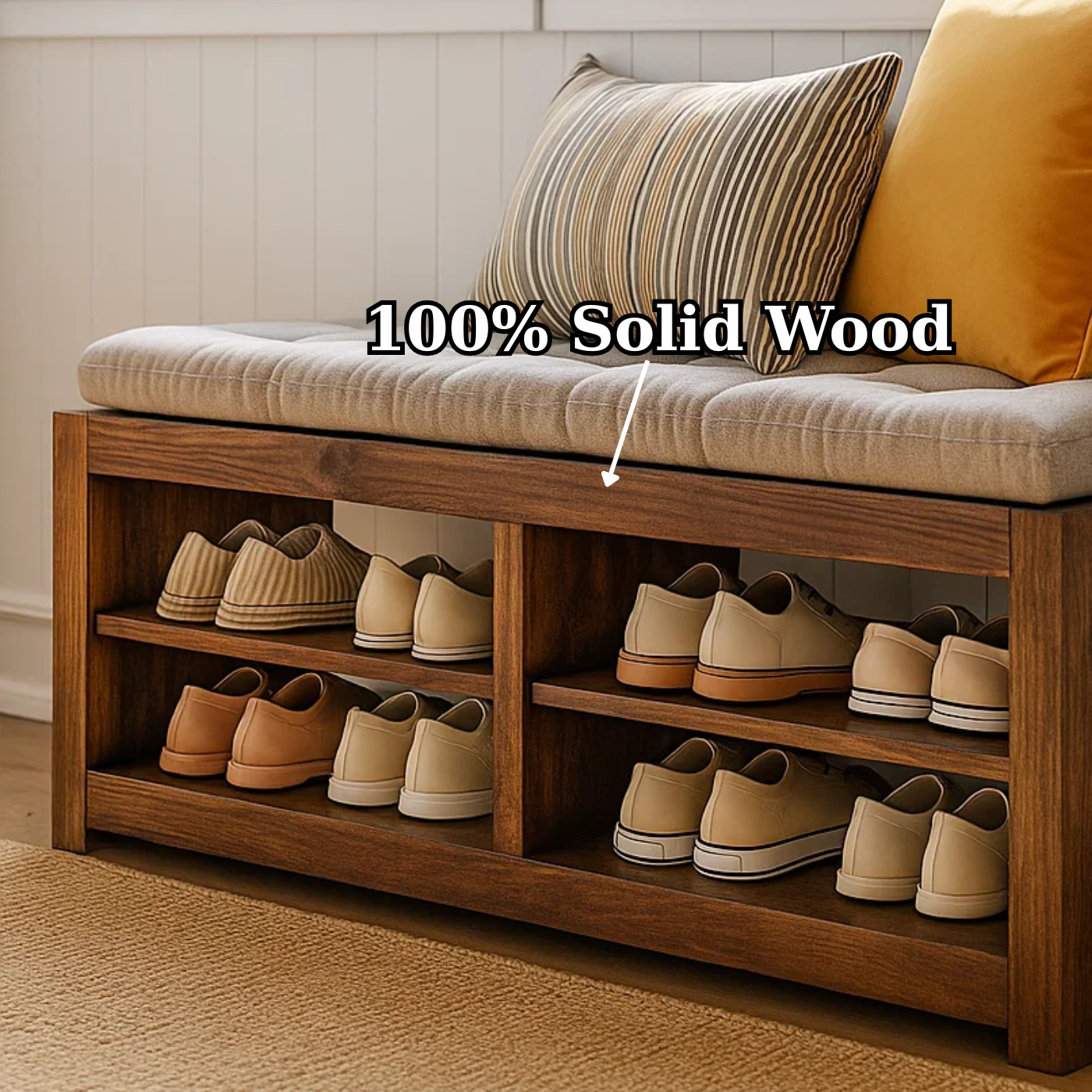 Handcrafted Solid Wood Bench – Transitional Design with Comfortable Upholstered Top