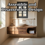 Handcrafted Solid Wood Floating Vanity - Modern Curve Single Sink Cabinet