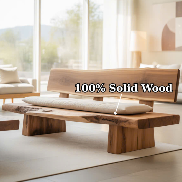 Handcrafted Solid Wood Sofa – Rustic Live Edge Bench-Style Couch with Minimalist Natural Design