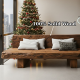 Handcrafted Solid Walnut Sofa – Rustic Live Edge Wood Couch with Minimalist Design for Holiday Decor