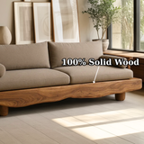 Handcrafted Solid Wood Sofa – Rustic Live Edge Wood Couch with Modern Minimalist Cushion Design
