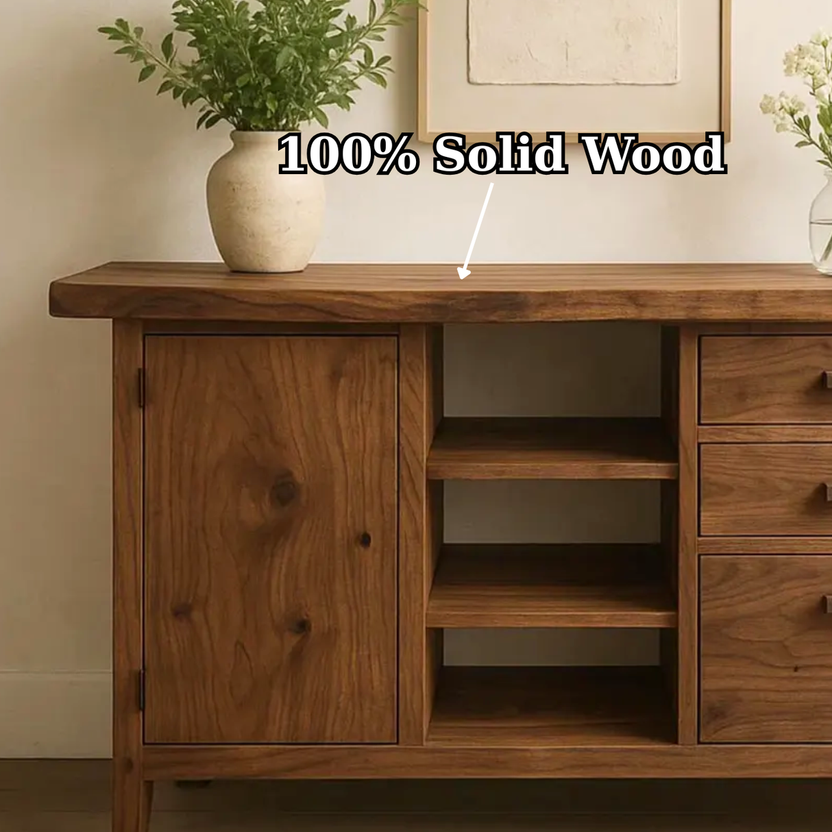 Handcrafted Solid Wood Console Table – Live-Edge Slab with Cabinet and Drawers