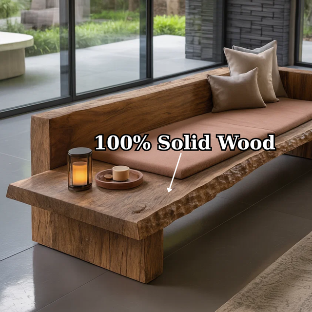 Handcrafted Solid Wood Sofa – Rustic Live Edge Bench Couch with Minimalist Design and Natural Finish