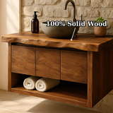 Handcrafted Solid Wood Floating Bathroom Vanity with Live Edge Top - Rustic Modern Washstand