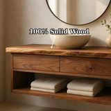 Handcrafted Solid Wood Floating Vanity - Live Edge Walnut with 2 Drawers & Open Shelf