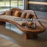 Handcrafted Solid Wood Sofa – Sculptural Wave-Form Wood Couch with Organic Curves and Cushion Seat