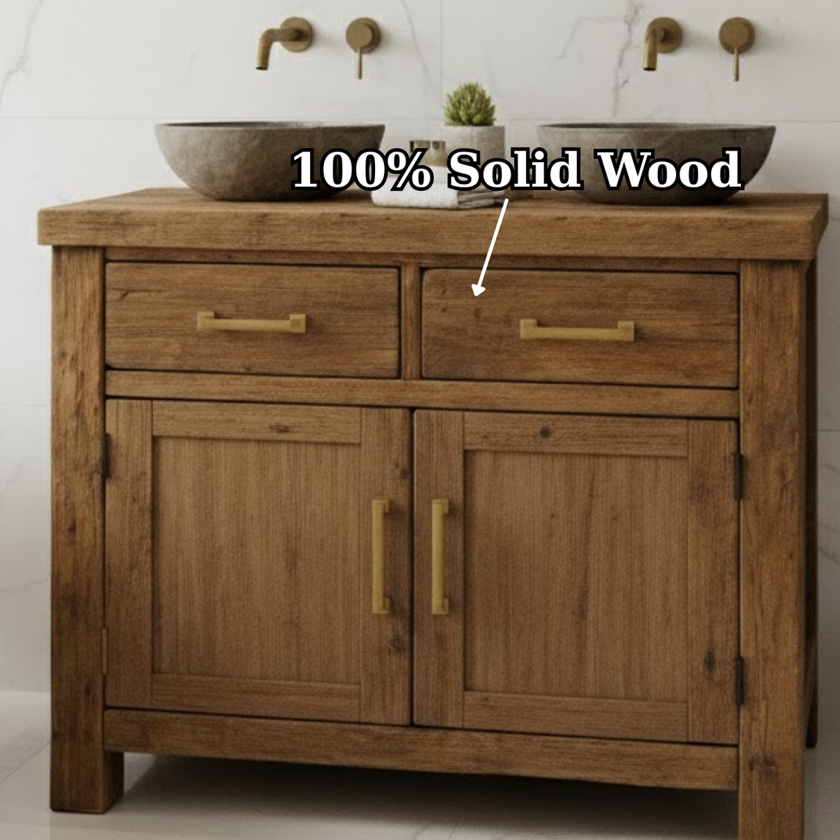 Handcrafted Solid Wood Bathroom Vanity - Rustic Double Sink Console
