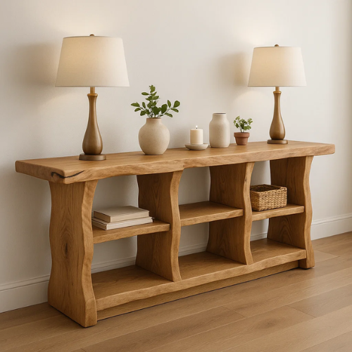 Handcrafted Solid Wood Sculptural Console Table – Organic Modern Design