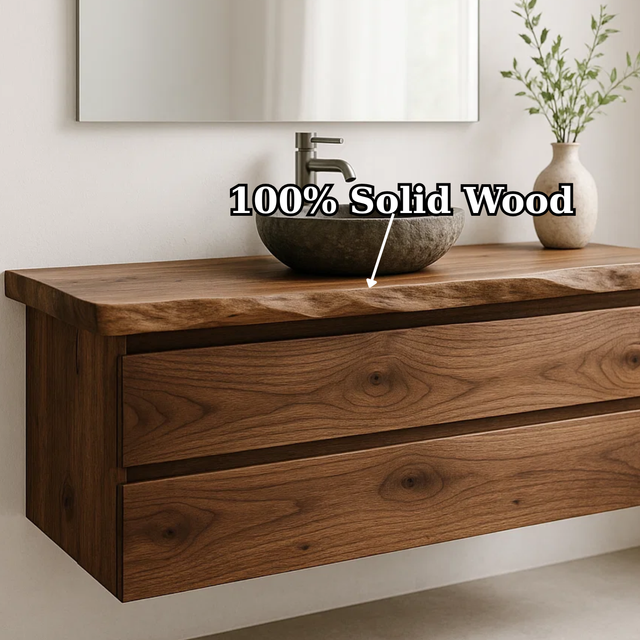 Handcrafted Solid Wood Floating Vanity - Modern Live Edge Wall-Mounted Cabinet