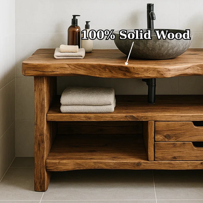 Handcrafted Solid Wood Bathroom Vanity, Rustic Live Edge Console with Storage