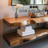 Handcrafted Solid Wood Floating Vanity, Organic Live Edge Vessel Sink Console