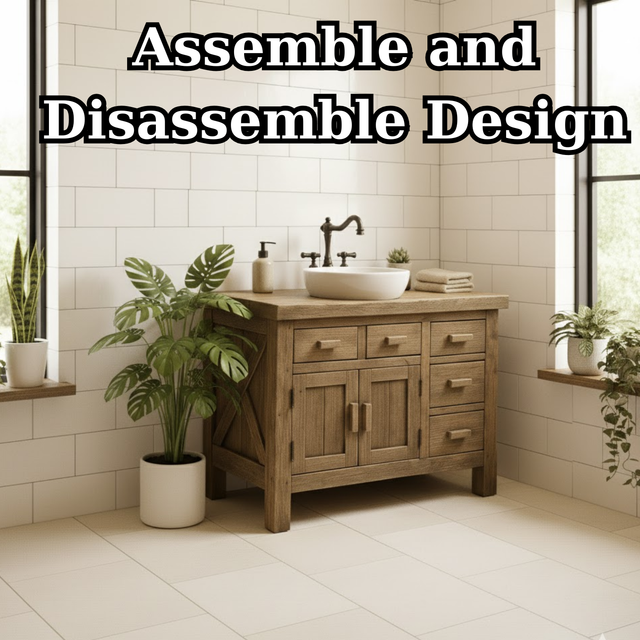 Handcrafted Solid Wood Bathroom Vanity - Rustic Farmhouse Style with X-Brace Detail