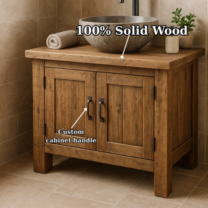 Handcrafted Soild Wood Bathroom Vanity | Compact Single Sink Cabinet Storage