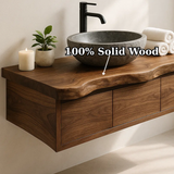 Handcrafted Solid Wood Floating Vanity - Live Edge Wall-Mounted Cabinet