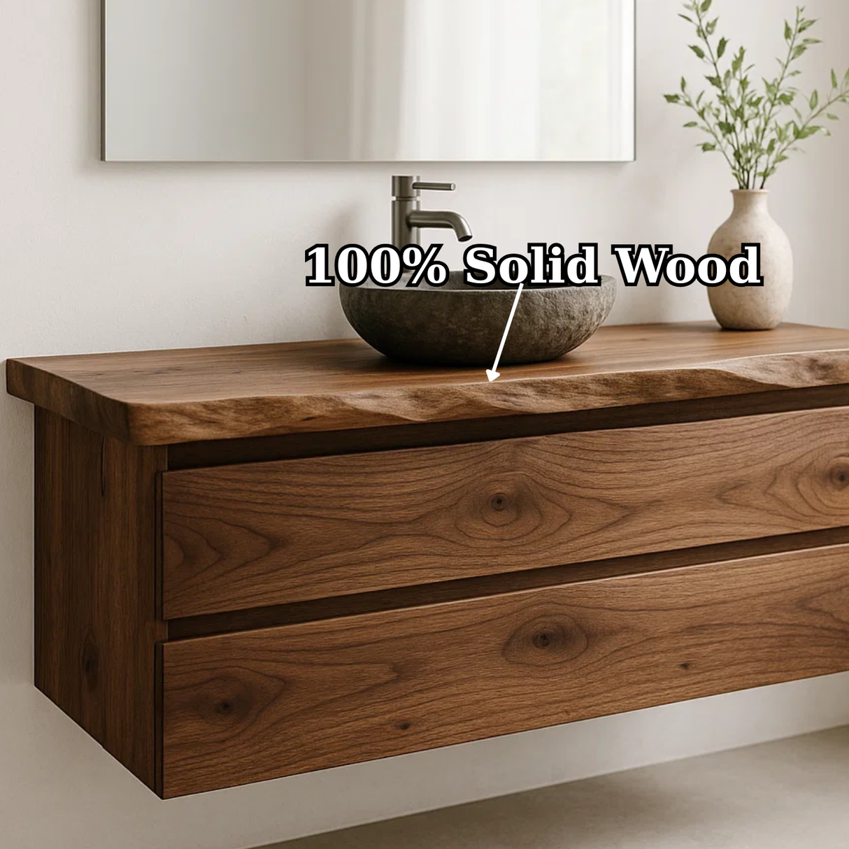 Handcrafted Solid Wood Floating Vanity - Modern Live Edge Wall-Mounted Cabinet