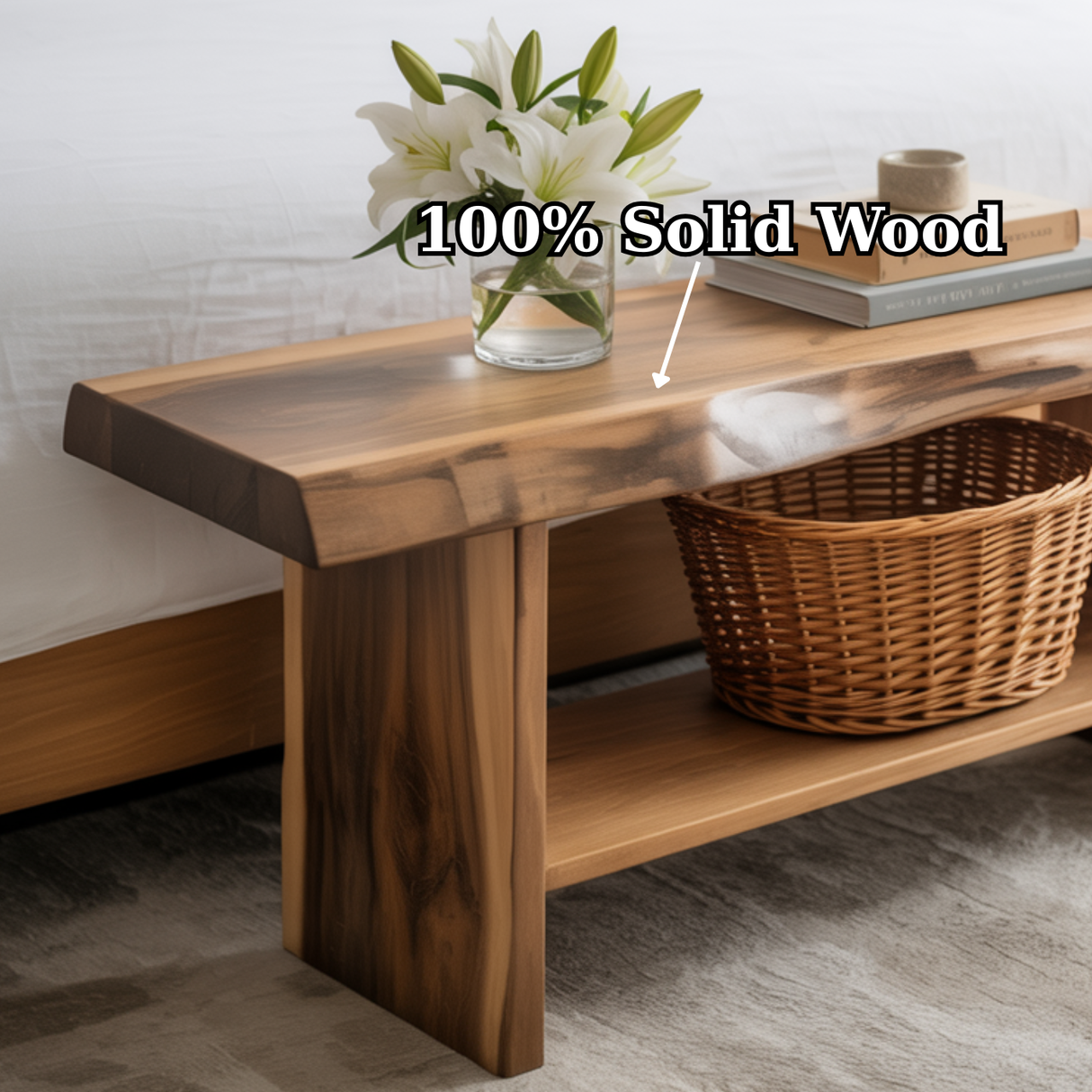 Handcrafted Solid Wood Bench – Live Edge Seating & Bedroom Storage
