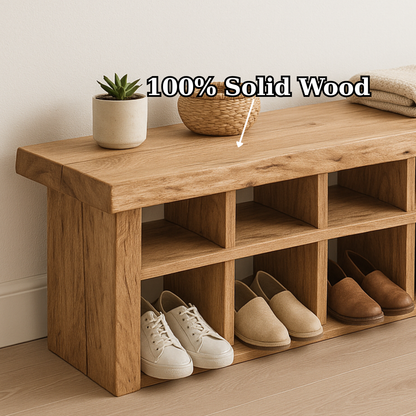 Handcrafted Solid Wood Bench with Shoe Compartments – Modern Rustic Hallway Storage