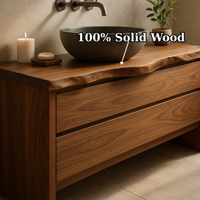 Handcrafted Solid Wood Bathroom Vanity with Live Edge Top - Rustic Modern Washstand