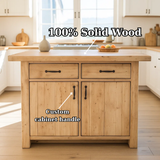 Handcrafted Solid Wood Kitchen Island with Dual Drawers and Spacious Cabinet Storage