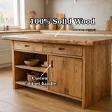 Handcrafted Solid Wood Kitchen Island with Open Shelves and Sliding-Door Storage