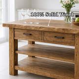 Handcrafted Solid Wood Kitchen Island - Live-Edge Top, 2 Drawers & Shelves