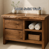 Handcrafted Solid Wood Bathroom Vanity - Rustic Drawers & Open Shelf
