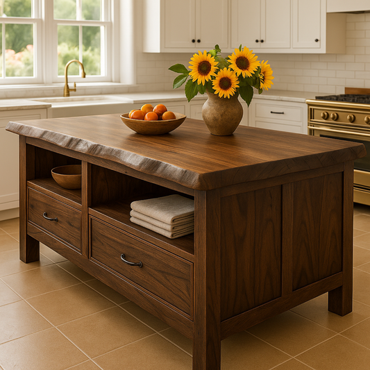 Handcrafted Solid Wood Kitchen Island - Live-Edge & Storage
