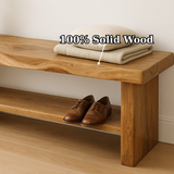Handcrafted Solid Wood Bench – Live Edge Entryway Seating with Storage Shelf