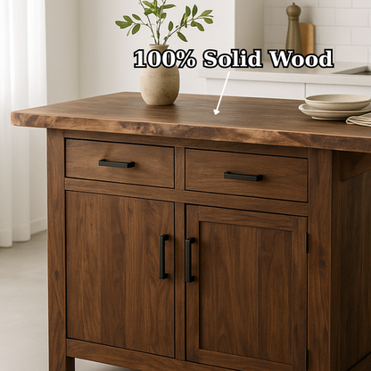 Handcrafted Solid Wood Kitchen Island - Storage Cabinets & Drawers
