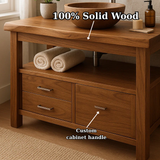 Handcrafted Solid Wood Bathroom Vanity with Live Edge Oak Top and Metal Handles