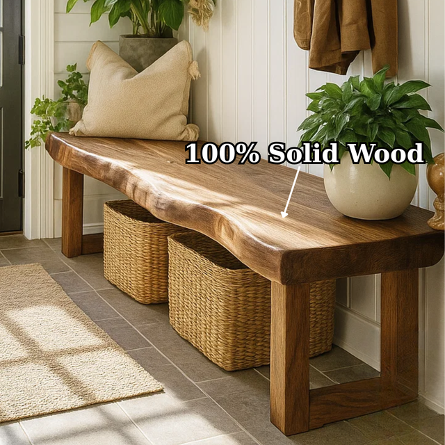 Handcrafted Solid Wood Bench – Live-Edge Entryway Bench with Organic Charm