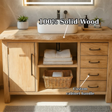 Handcrafted Solid Wood Bathroom Vanity with Live Edge Oak Top and Open Storage