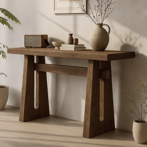 Handcrafted Solid Wood Sculptural Table, Console Table