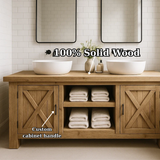 Handcrafted Solid Wood Bathroom Vanity - Farmhouse Double Sink Cabinet - Rustic Oak Storage Furniture