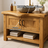 Handcrafted Solid Wood Bathroom Vanity - Rustic Live Edge Cabinet & Open Shelf