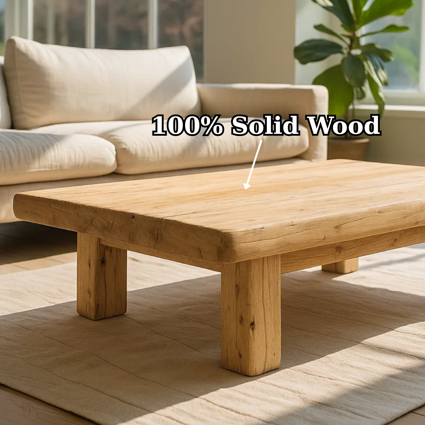 Handcrafted Solid Wood Coffee Table – Rustic Thick Slab Design for Living Room