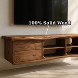 Handcrafted Solid Wood Floating TV Stand with Live Edge - Rustic Modern Media Console