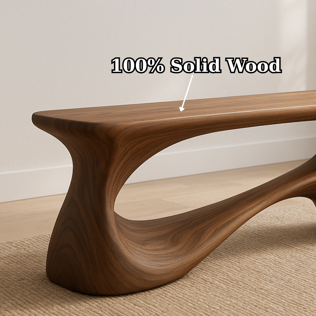 Handcrafted Solid Wood Bench – Unique Organic Curvature Art Piece