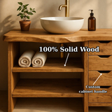 Handcrafted Solid Wood Bathroom Vanity with Live Edge Oak Top and 4 Drawers