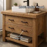 Handcrafted Solid Wood Bathroom Vanity with Rustic Oak Finish