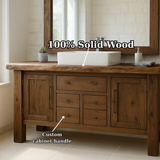Handcrafted Solid Wood Bathroom Vanity - Live Edge Top, Cabinets, Drawers & Vessel Sink Base