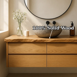 Handcrafted Solid Wood Floating Bathroom Vanity with Live Edge Top - Minimalist Modern Design
