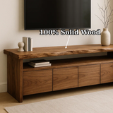 Handcrafted Solid Wood TV Stand with Live Edge Top and Hidden Storage Drawers