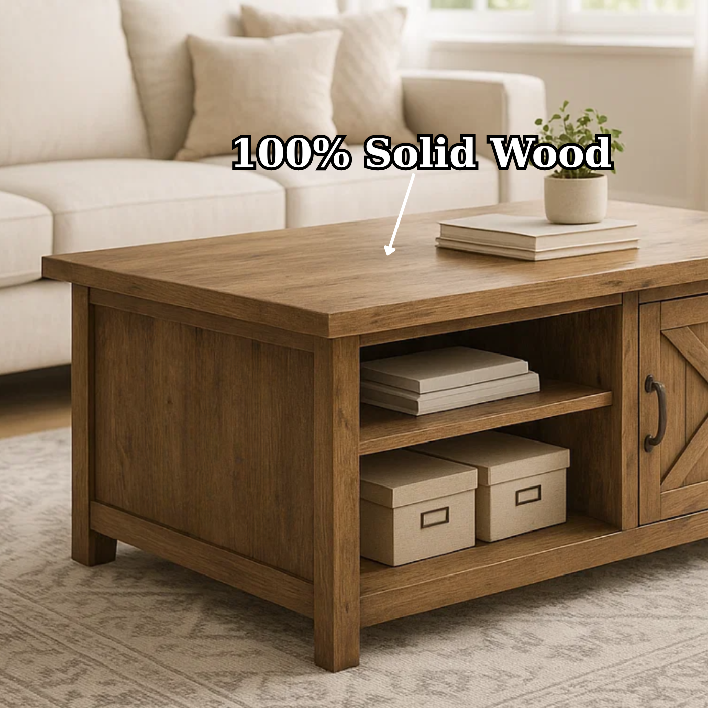 Handcrafted Solid Wood Coffee Table – Farmhouse Style with Storage Drawer and Shelves