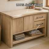 Handcrafted Solid Wood Bathroom Vanity with Live Edge Maple Top and Storage Shelves