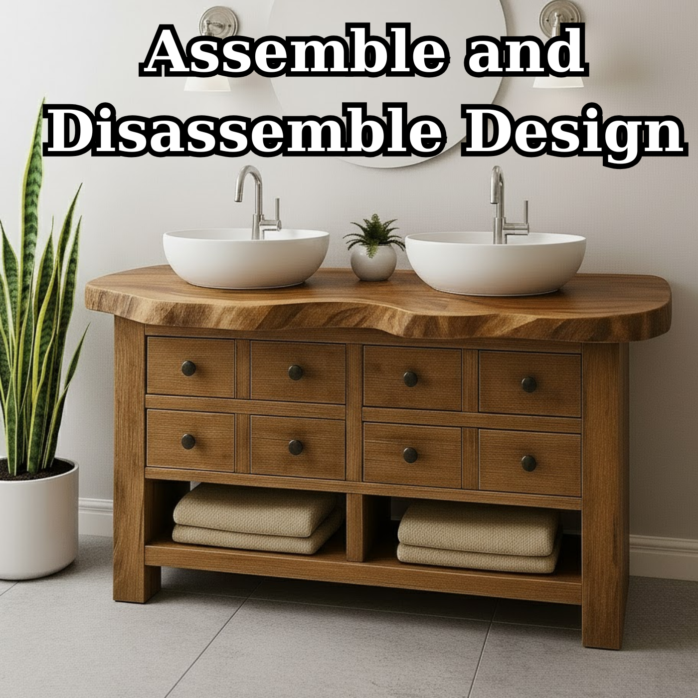 Handcrafted Solid Wood Live Edge Double Vanity - 8 Drawer Storage