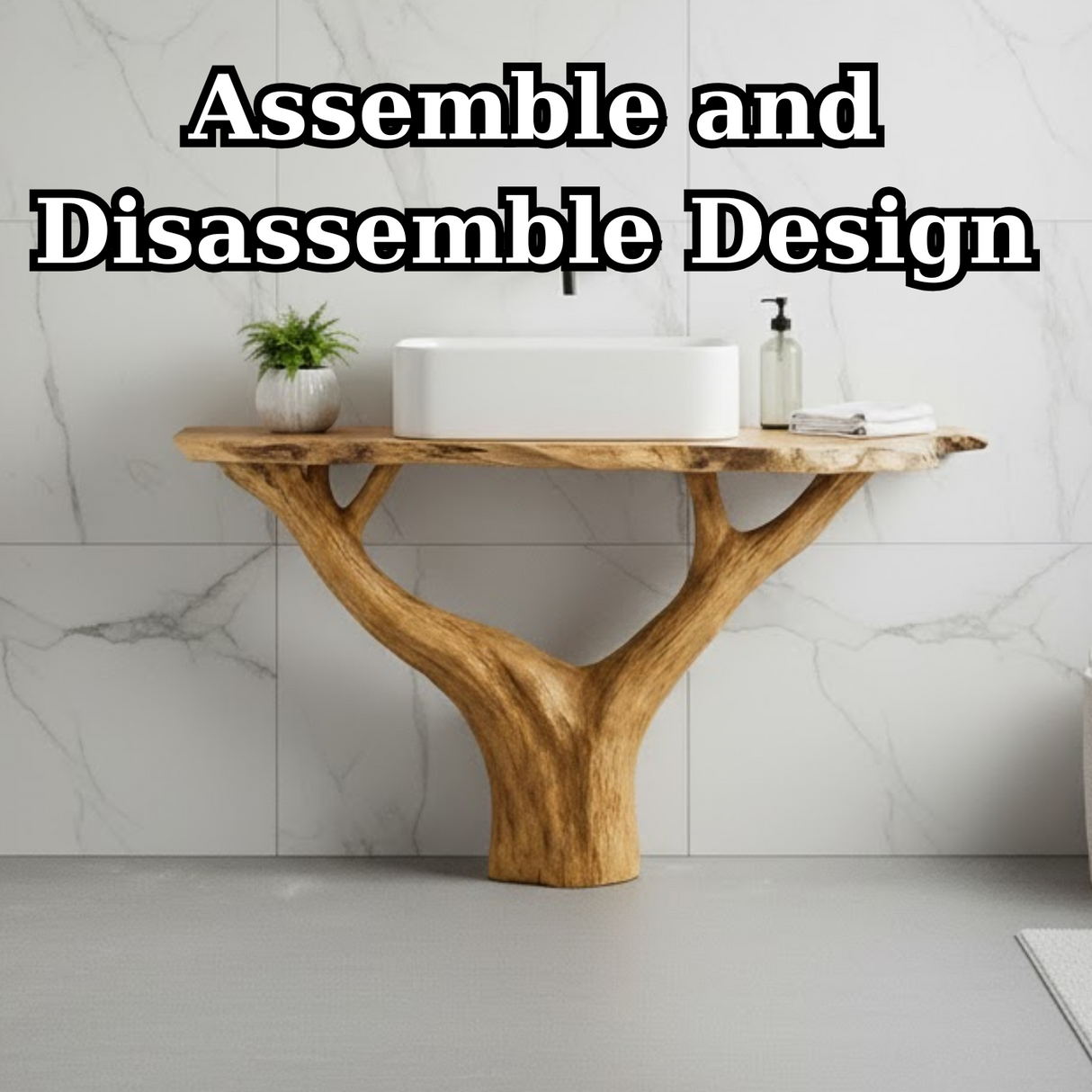 Handcrafted Solid Wood Live Edge Bathroom Vanity - Unique Root Base