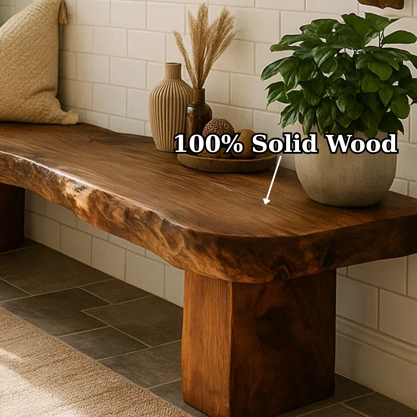 Handcrafted Solid Wood Bench – Rustic Live-Edge Slab Entryway Seating