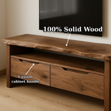 Handcrafted Solid Wood TV Stand with Live Edge Walnut Top and Dual Drawers