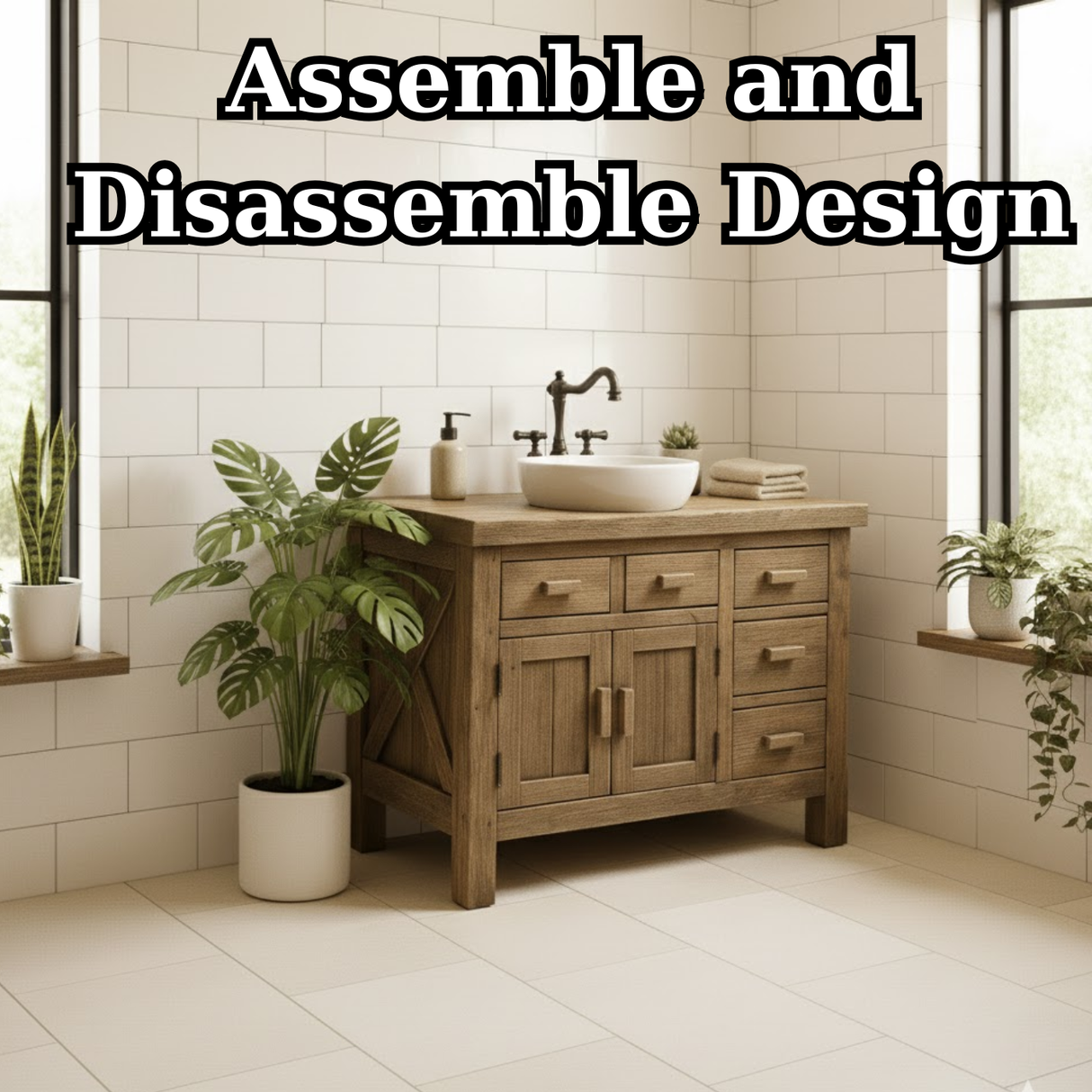 Handcrafted Solid Wood Bathroom Vanity - Rustic Farmhouse Style with X-Brace Detail